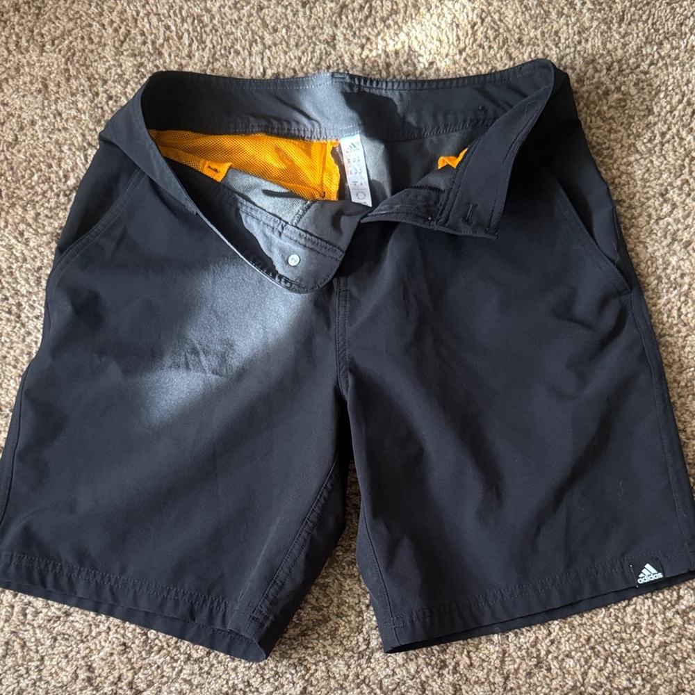 adidas Black Shorts with Orange Mesh Accent